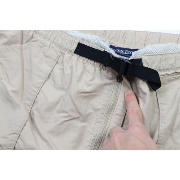 Vintage 90s Lands End Mens XL Belted Lined Above Knee Shorts Baggies Beige Nylon - Picture 5 of 11
